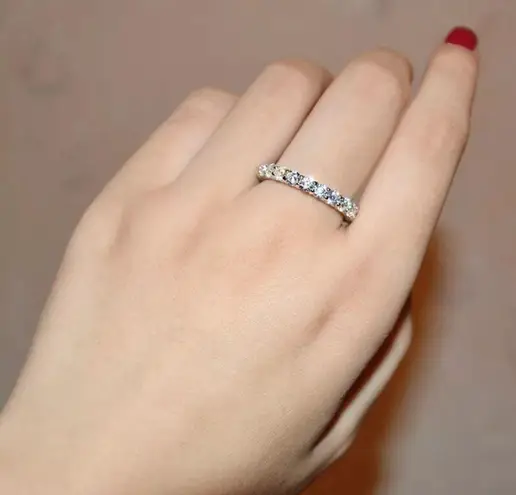 Zales 2mm 14K Gold plated Wedding Band S925 Moissanite Eternity Stackable Bridal Ring