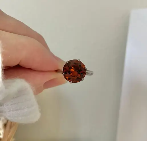 Round Chocolate Stone & Silver Ring “Bronya” Citrine Smokey Quartz Glass Boho Jewelry Brown