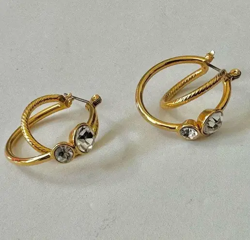 Gold tone and rhinestone double hoop earrings