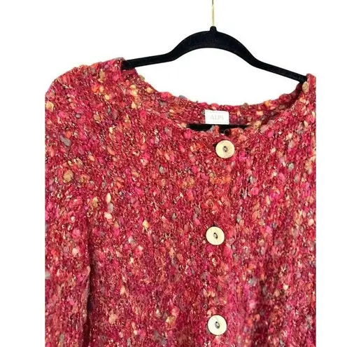 Alps Cardigan Sweater Womens Size Large Mohair Alpaca Blend Button Chunky Marled Red