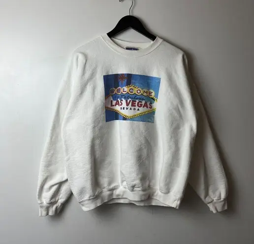 Hanes Las Vegas Crewneck Sweatshirt Vintage 90s White Medium M