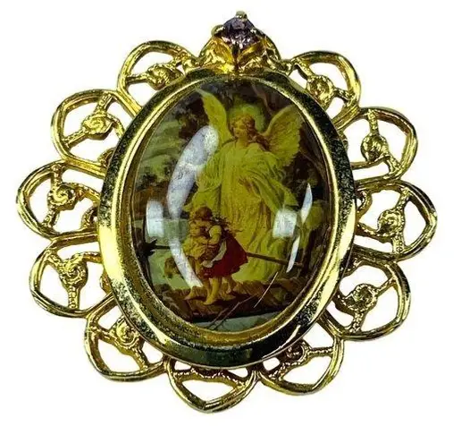Jesus God Children Religious Tie Tack Jewelry Pin Brooch Gold Tone Filagree