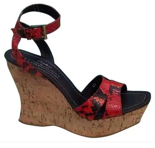 Donald Pliner Hand Carved Cork Pitone Leather Wedge Platform Shoe New $250 NIB Red Size 9