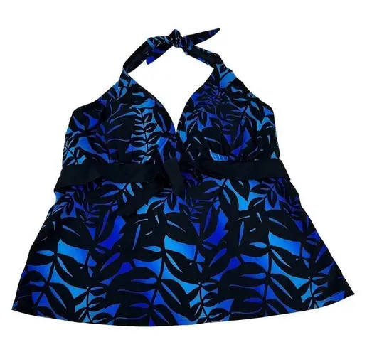 NEW Swimsuits for all sapo print women's blue & black halter tankini top size 24