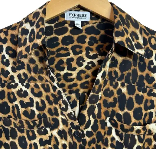 EXPRESS  Portofino Shirt in Brown & Black Leopard Print Crepe Size Small thumbnail 2