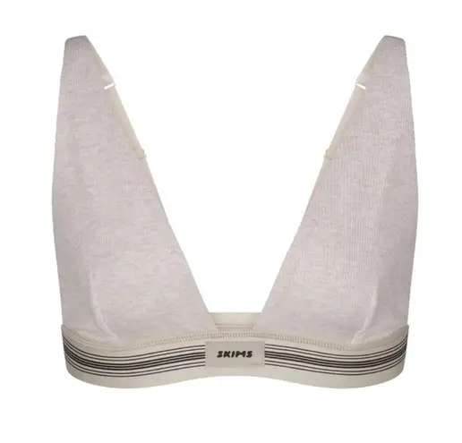 SKIMS  COTTON RIB PLUNGE BRALETTE IN
NWT HEATHER OATMEAL XS