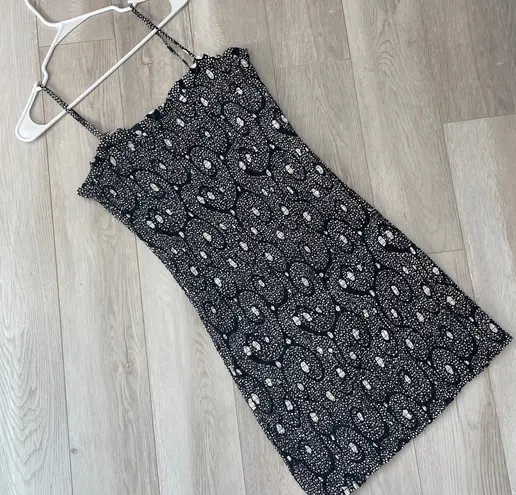 Shrimps Silk Dress polka dot smocked mini womens Black White size 12 minimalist