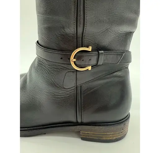 Salvatore Ferragamo Black Pull On Riding Boots Italian Leather Equestrian 7.5