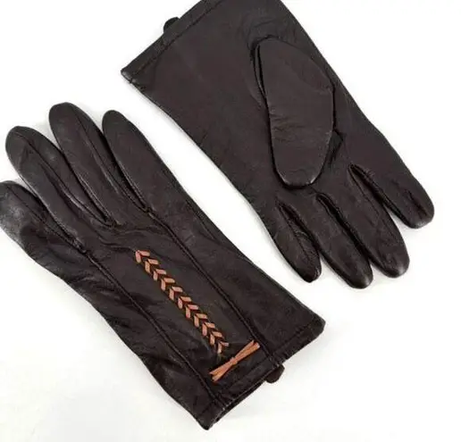 Vintage Leather Brown & Tan laced driving gloves lightly insulated small medium