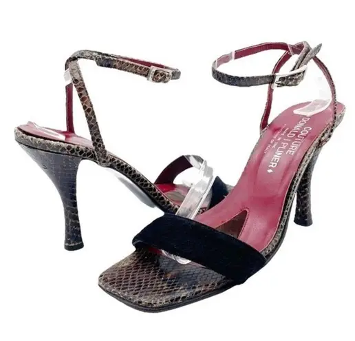 Vintage Donald J Pliner Couture Snakeskin Ankle Wrap Strappy Sandals Size 8.5 Black