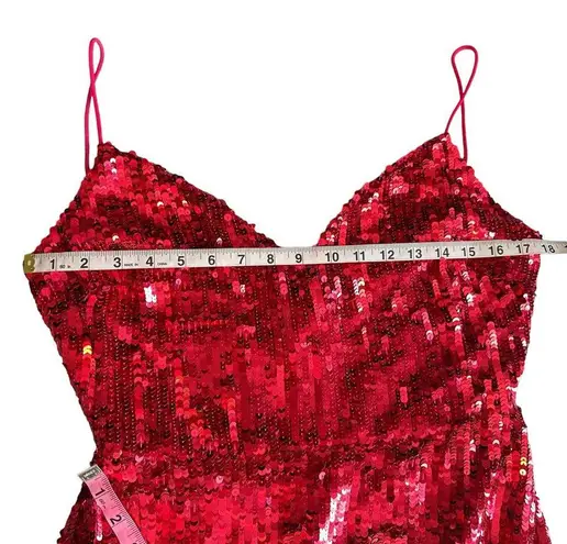 Mac Duggal NEW Sequin Embellished V Neck Sleeveless High Slit Gown Red Pink 8