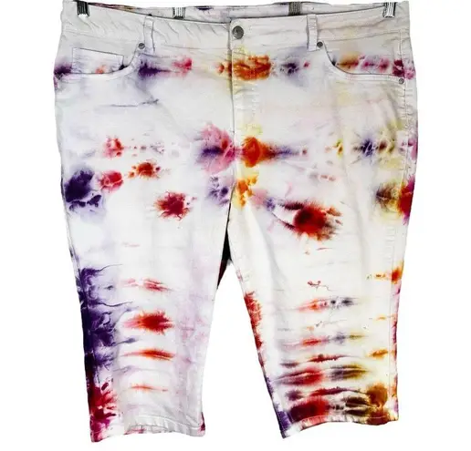 D. Jeans Plus Size 22W Capri Jeans See You at Dusk Tie Dye Pink Purple White 1154