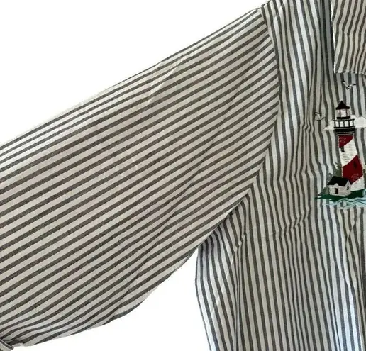 Blair Womens Top Plus Embroidered Pocket Button Down Cotton Gray SZ 2XL #2007