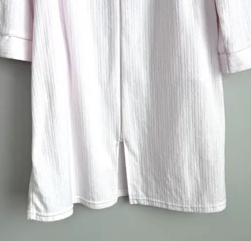Loti Fashion Smocked Robe Full Zip Light Pink Terrycloth Housecoat Embroidered Size M