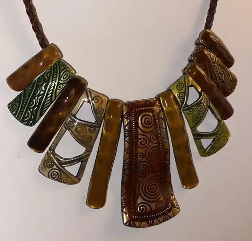 Vintage Abstract Enamel Bib Necklace Black