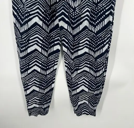 J Crew Linen Blend Jumpsuit Cropped Blue White Beach Tapered Sleeveless Size 0