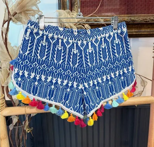 Judith March Colorful Embroidered Tassel Pull On Shorts ~ Size Medium 💛🍄