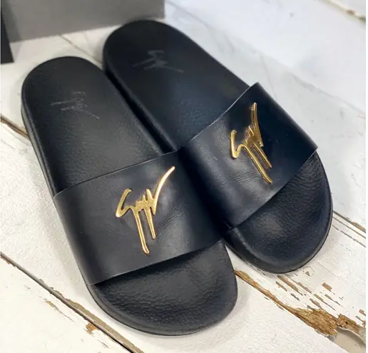 Giuseppe Zanotti Logo Leather Slide Sandals