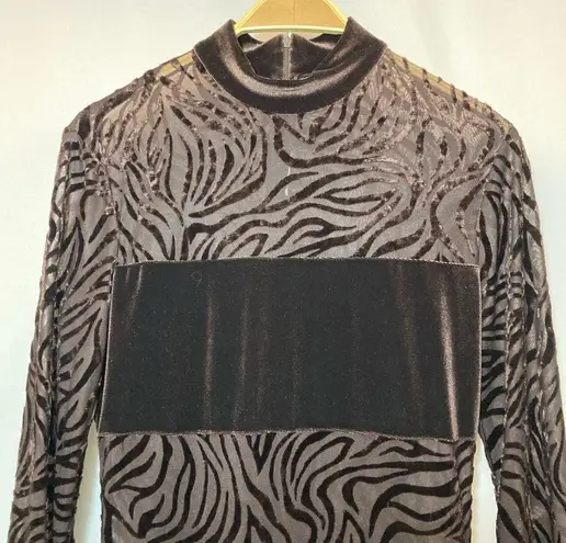 Vintage! Velvet Brown Sheer Zebra Stripe Print Bandeau Long Sleeves Jumpsuit