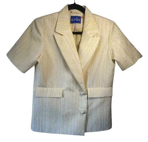 Crās Sadie Suit Jacket Shoulder Pads Short Sleeve Yellow and White Pearl Buttons Size 4