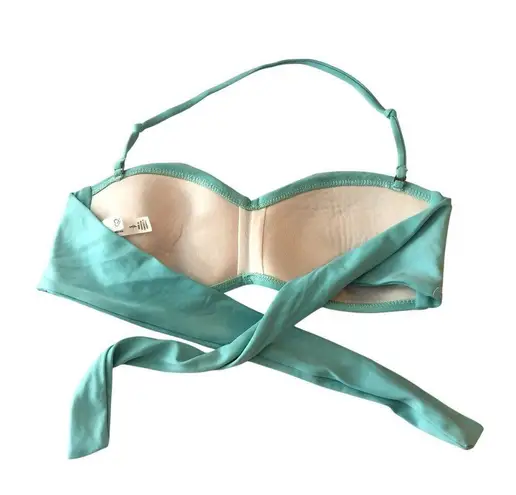 Bikini Top Halter Tie Back Twist Front Aqua Blue S