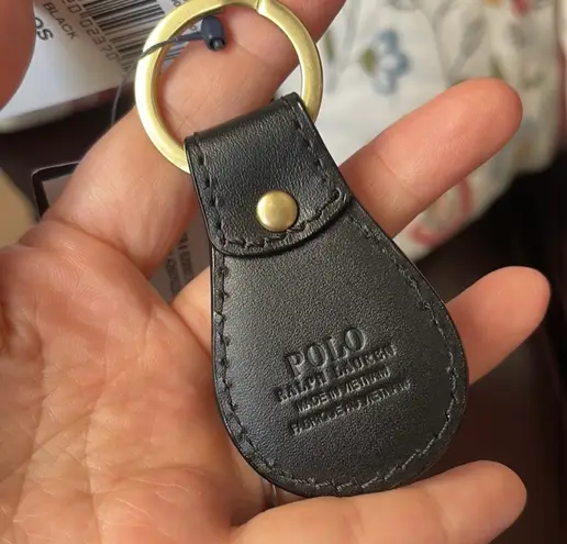 Polo Ralph Lauren Men's Women's Keychain Key Fob Leather Black NWT.