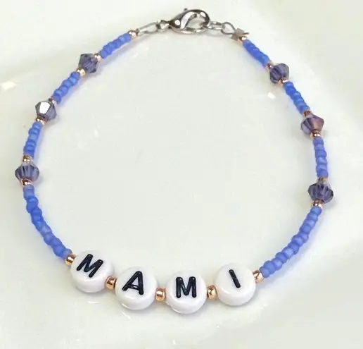 MAMI Bracelet Periwinkle & Golden Seed Beads & Purple Crystals