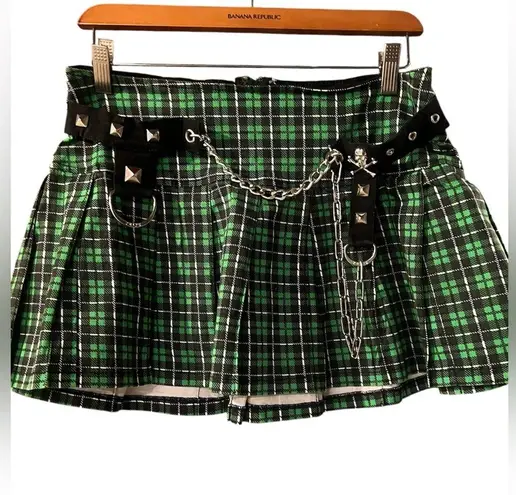Tripp NYC Mini Plaid Skirt Vintage XL Chains Stretch Punk School Girl Halloween