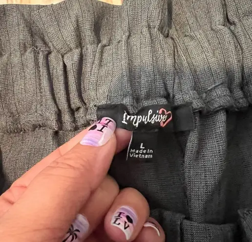 Impulsive Women’s Pinstripe High Waist Wide Leg Pull On Pants Grey Size Large