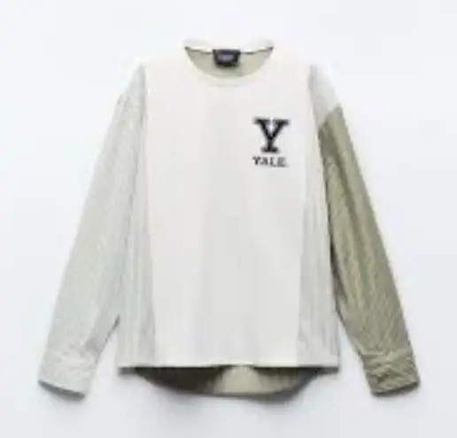 ZARA  White and Beige Contrasting Oversized Yale  T-shirt(Size Small) - Image 1