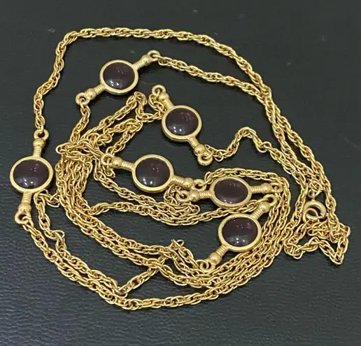 Amethyst Vintage Unsigned 10mm Glass Bead Gold-tone 52” Long Necklace 29.5g