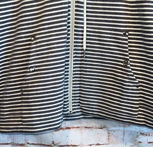 Ruby Rd Ruby Road Jacket Women Petite Small PS Charcoal Grey White Striped Full Zip Hood