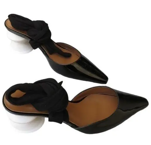 Rejina Pyo Women’s Size 39 8 Black Patent Leather Barbara Suede Wrap Tie Heels