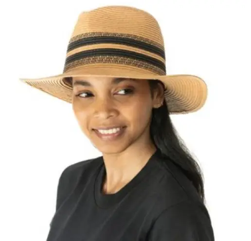INC Striped Packable Panama Hat, Tan , One Size New w/Tag Retail $44.50