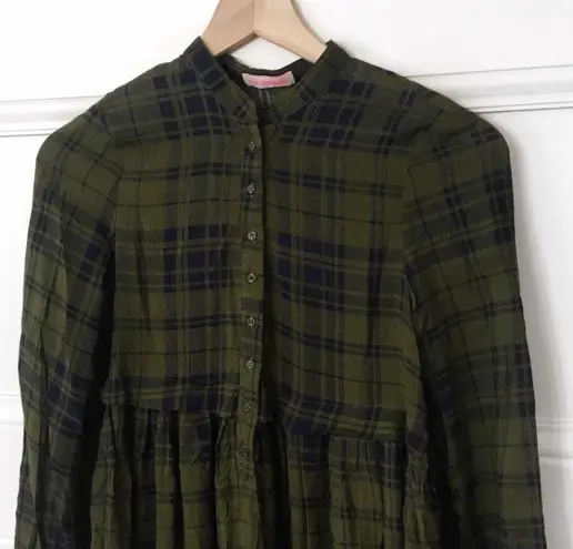 re:named Plaid Button Cuff Front Button Down Tunic Top Or Short Dress