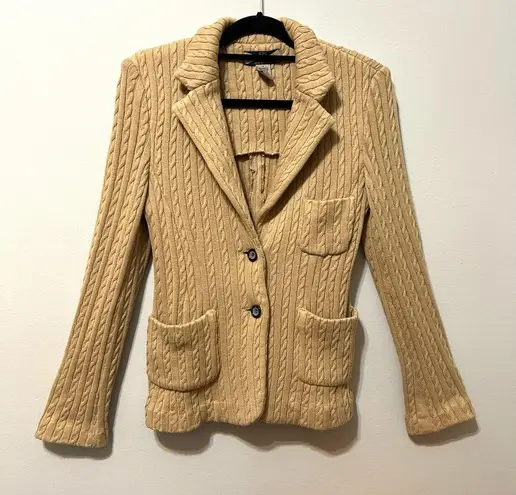 525 America Button Up Blazer Cardigan Vintage Neutral Beige Cable Knit S