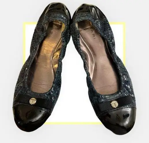 Tahari  Ballet Flats Gibson Model Snake‎ Print and Patent Leather, Elastic Slipon