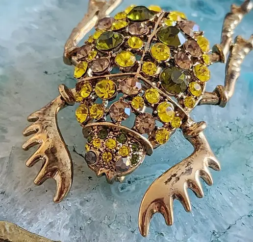 Antique Gold Finish Beetle Brooch Pin Yellow