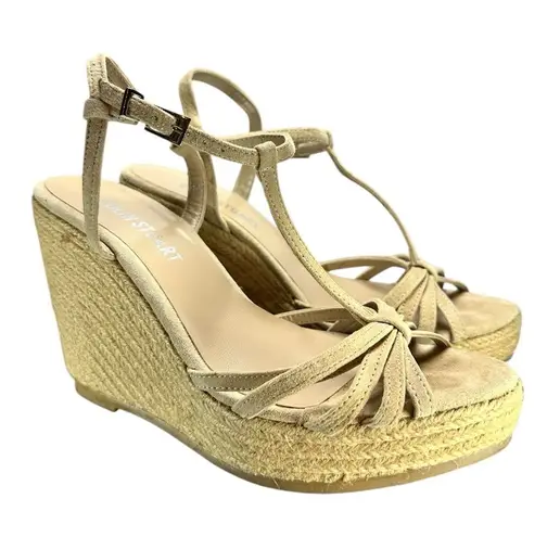 Colin Stuart Natural Espadrille Wedge Heel Sandals Strappy Size 7.5 Beige