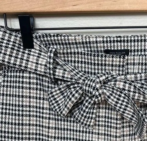 Ann Taylor Factory Houndstooth Plaid Checkered Pants Tie Belt Black White Tan 8