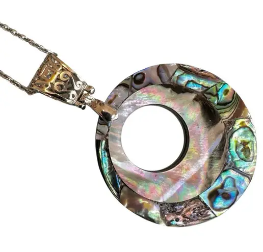 Reversible Abalone & Mother of Pearl Pendant Necklace