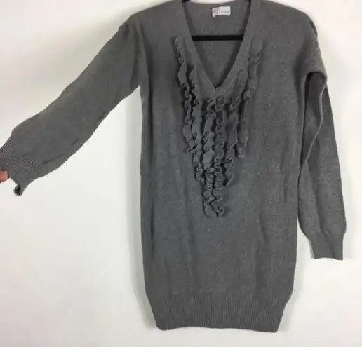 Red Valentino Grey Wool Sweater Small Knit Ruffle Long Sleeve Oversized Tunic