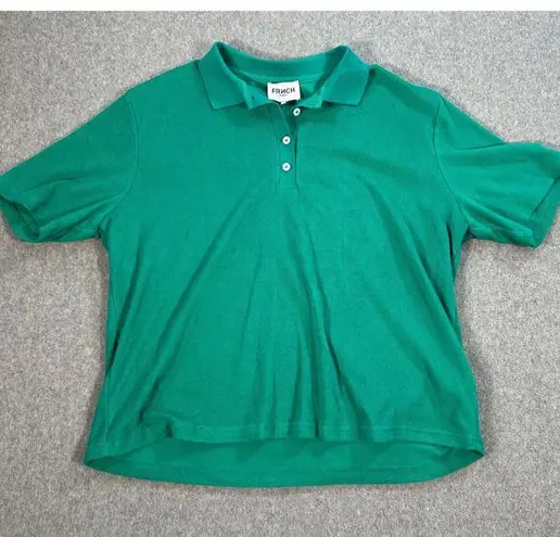 FRNCH Paris Terry Polo Women's Medium Green Boxy Short Sleeve Collar Golf Tennis
