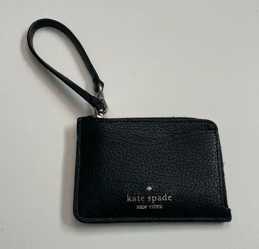 Kate Spade  Leila Credit Card Holder Wristlet ID Key Ring Pebbled Leather Black - Image 1