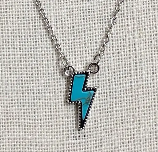 Faux Turquoise Lightning Bolt Necklace Blue