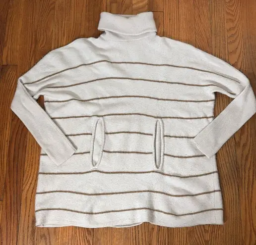 Garnet Hill Oversize Cashmere Blend Turtleneck Sweater Striped Ercu size M