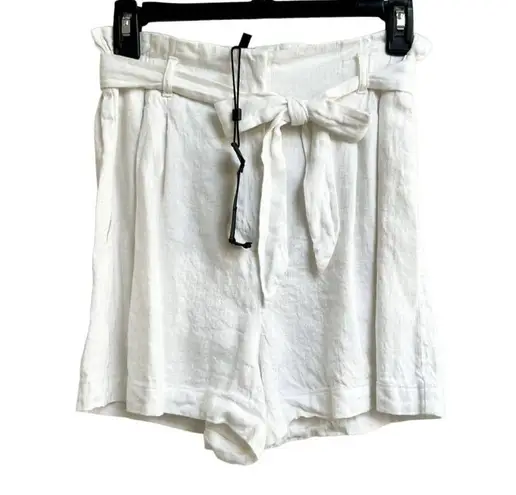 BCBGMAXAZRIA NWT  Linen cotton Pleated Paper bag Shorts White Women's Size XS