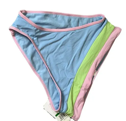 SALT + COVE High Waisted Cheeky Stripe Swim Bottom Brief Periwinkle Blue NWT L Size L