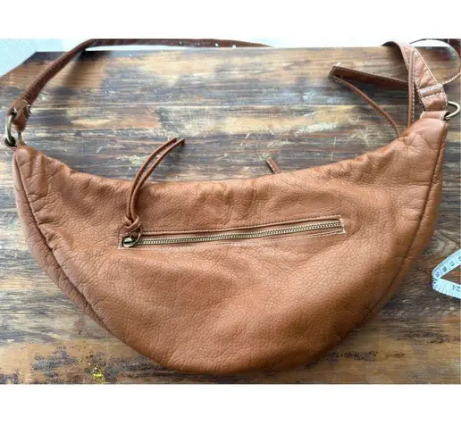 Pebbled Vegan Leather Adjustable Strap Crossbody Sling Bag Cognac Brown