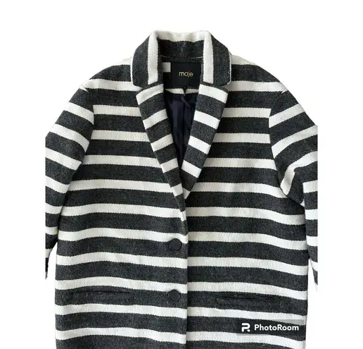 Maje Goelette Charcoal & Off White Striped Woven Coat size small